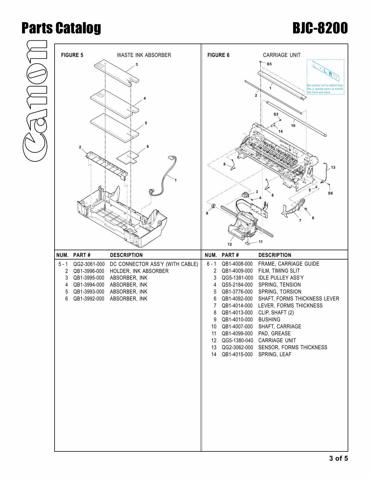 Canon BubbleJet BJC-8200 Parts Catalog Manual-4